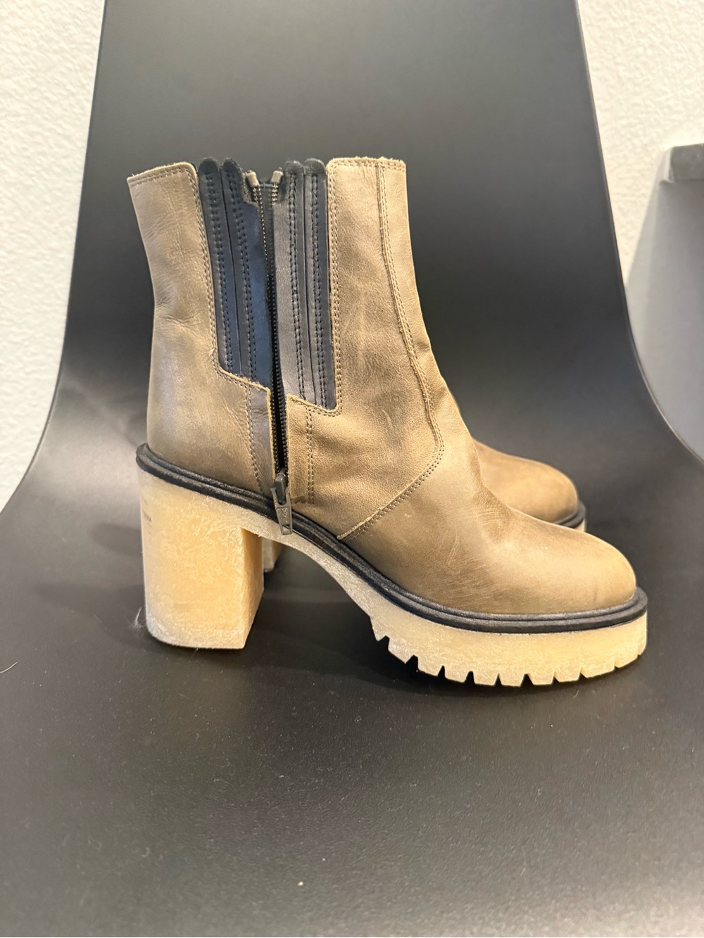 Free People Leather Platform Ankle Boots | Taupe | EU 37.5 / US 7–7.5